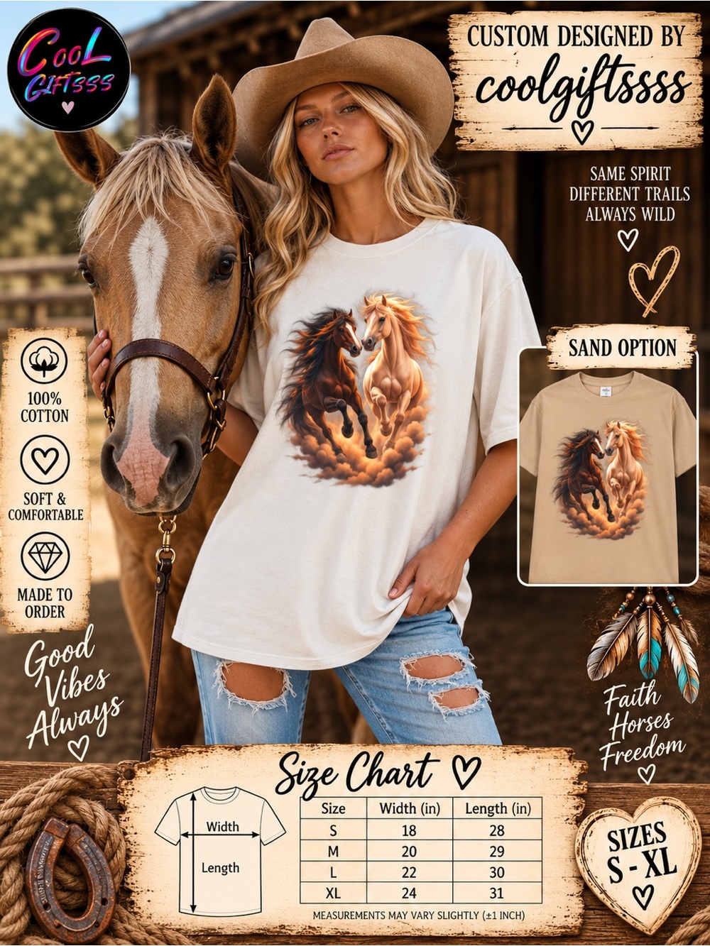 Custom Western Horse T-Shirt Running Horses Graphic Tee Cowgirl Boho Shirt S-XL - Picture 2 of 4